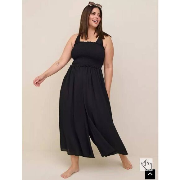 Sz 2 Torrid Crepe Midi Smocked Cover-up Jumpsuit NWT! - Picture 1 of 11